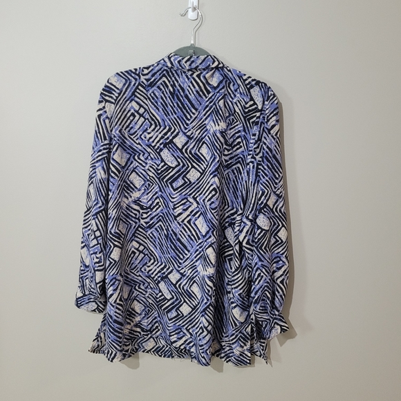 80s blue stripe tile print shirt - Picture 8 of 10